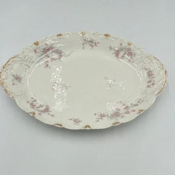 Haviland Limoges France H484 Floral Oval Porcelain Platter White Pink Gold