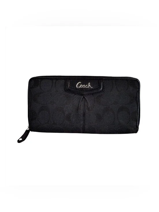 Vintage Y2K Coach Ashley Signature Zip Wallet Black Monogram Canvas Indie Sleaze