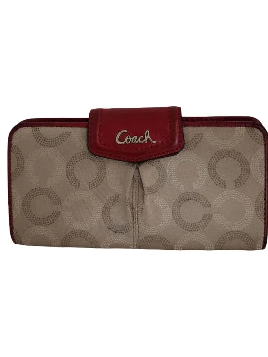 Vintage Y2K COACH Ashley Dotted Op Art Wallet Cherry Red & Tan Envelope Clutch