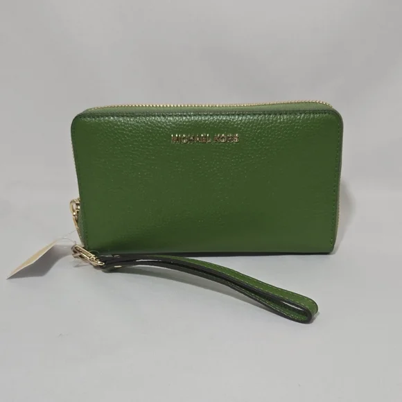 Michael Michael Kors Wristlets True Green LG Flat MF PHN Case Leather Wallet
