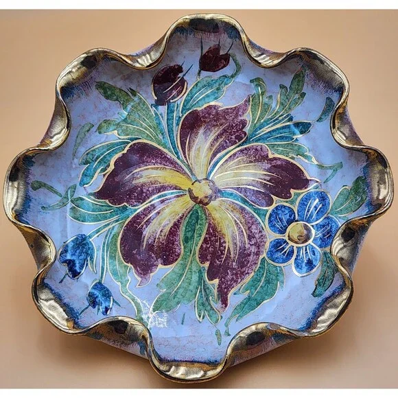 Vintage Handpainted Italian Numbered (3/442) Scalloped Dish