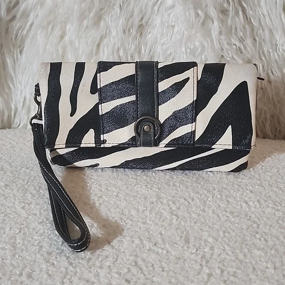 Zebra Striped Faux leather 3 compartment Wallet wristlet