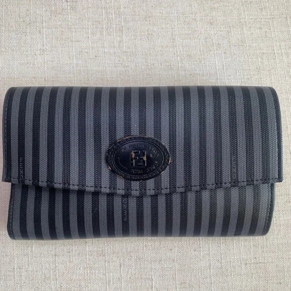 EUC Fendi Wallet Grey and Black Authentic with Stripes