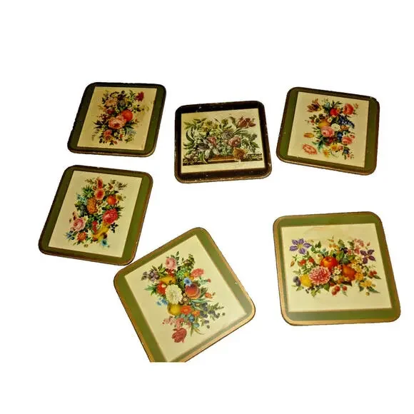 6 Vintage Pimpernel‎ Deluxe Finish Coasters w/ Box Floral Made in England