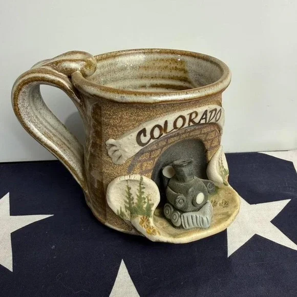 Colorado Stoneware | 3D Relief Mug | Vintage Steam Engine Train