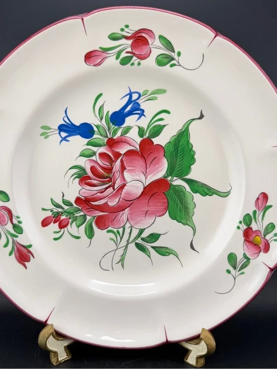 St Clement France #44 Hand Painted Old Strasbourg Rose Ceramic Plate 9.5”
