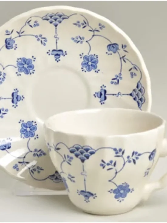 Myott Finlandia Blue Floral Teacup and Saucer - White and Blue