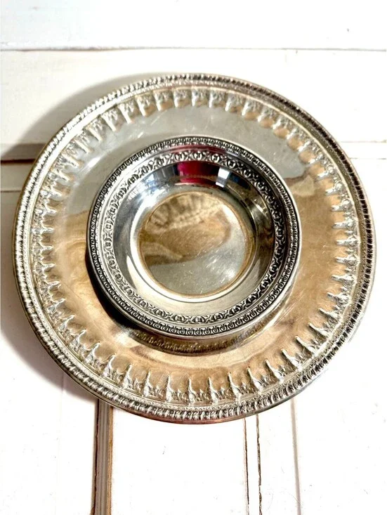 Reed & Barton MCM Silverplate 1202 tray and 1203 Holloware Bowl 6
