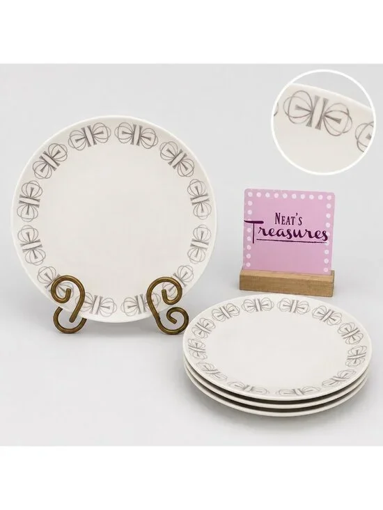 60's Franciscan MERRY-GO-ROUND Japan Gray Pink Border China Salad Plates Set 4
