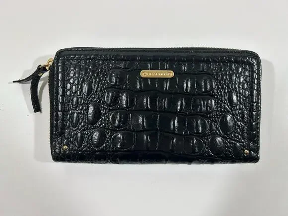 BRAHMIN Suri Black Melbourne Croc Embossed Leather Zip Around Clutch Wallet