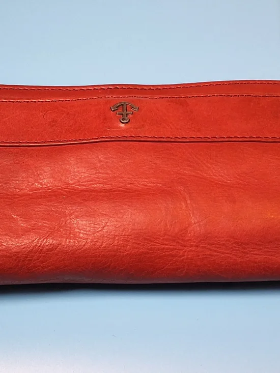 Sag Harbor Red Leather Clutch Wallet with Metal Logo