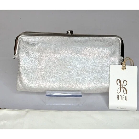 Hobo Lauren Double-Frame Leather Vintage Style Wallet - Silver, NWT