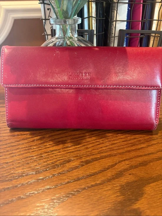 Lauren Ralph Lauren Red Leather Fold-Over Wallet