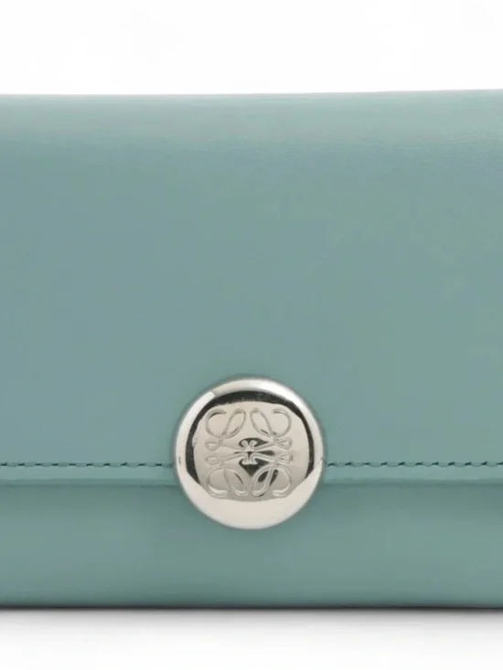 Loewe Pastel Blue Leather Wallet with Silver Button