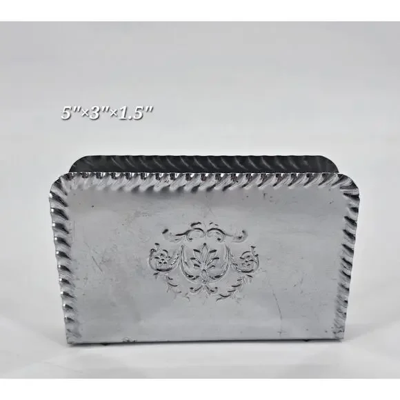 Vintage‎ Hammered Aluminum Napkin Holder Art Deco Floral Scroll 1930s
