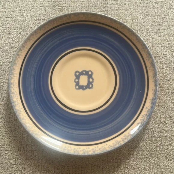 Vintage K&G Luneville France Ceramic Saucer Blue Speckled Rim 6.25in