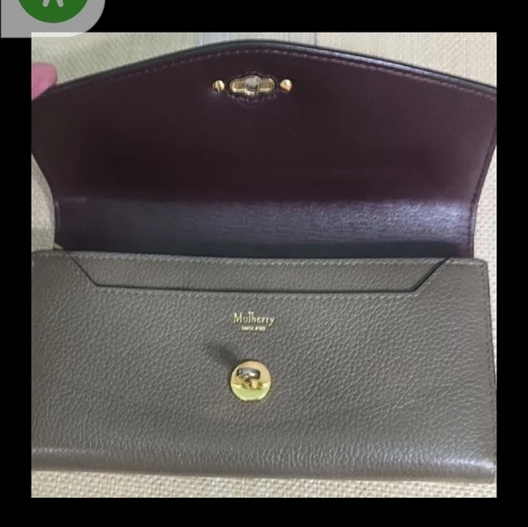 Mulberry Leather Wallet with Burgundy Interior and Gold Postman Hardware