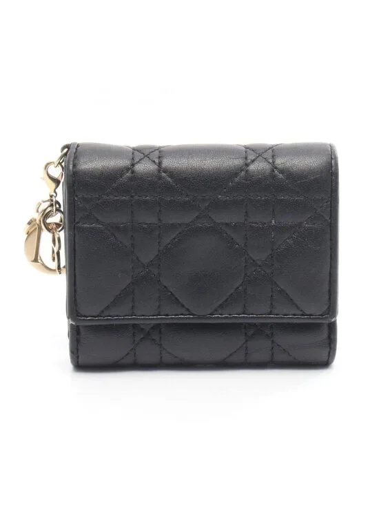 Dior Trifold Wallet Lady Lotus Black Leather
