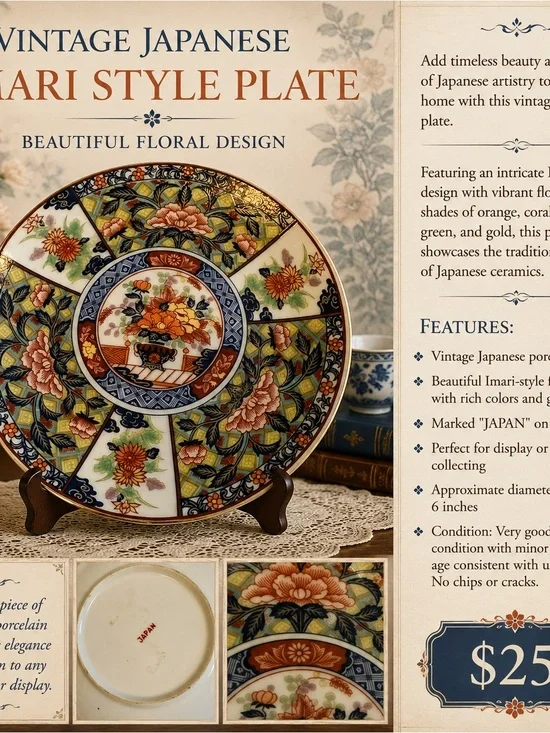 Vintage Japanese Imari Style Porcelain Plate – Floral Design