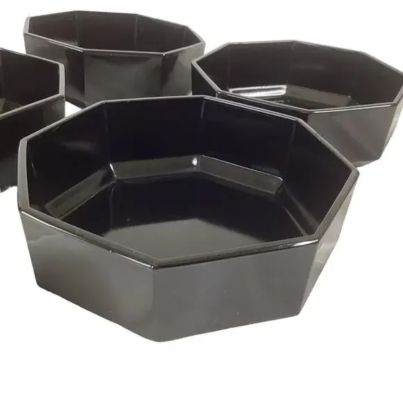 Vintage Arcoroc Black Glass Octagon Bowls