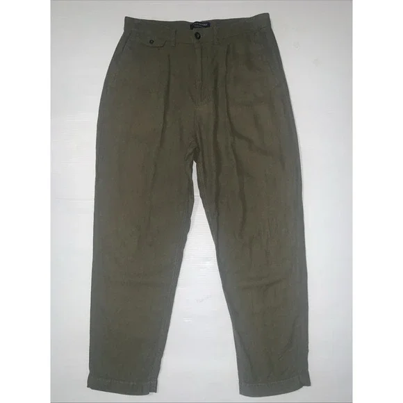 Banana Republic Mens Linen Cotton Pants size 32x26 Green Relaxed Tapered Preppy