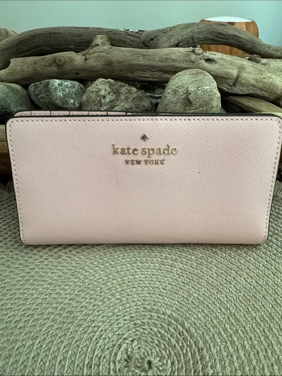 kate spade blush pink zip-around Saffiano wallet