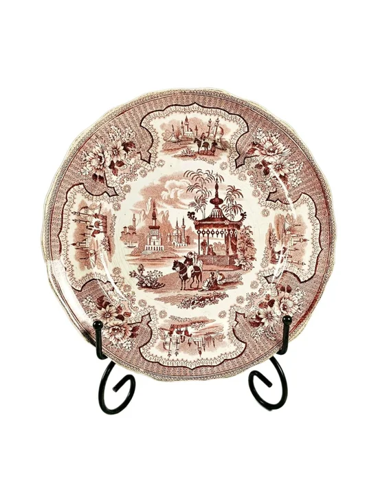 Antique Adams Palestine Red Transferware Plate 1830s Staffordshire Pink 9”