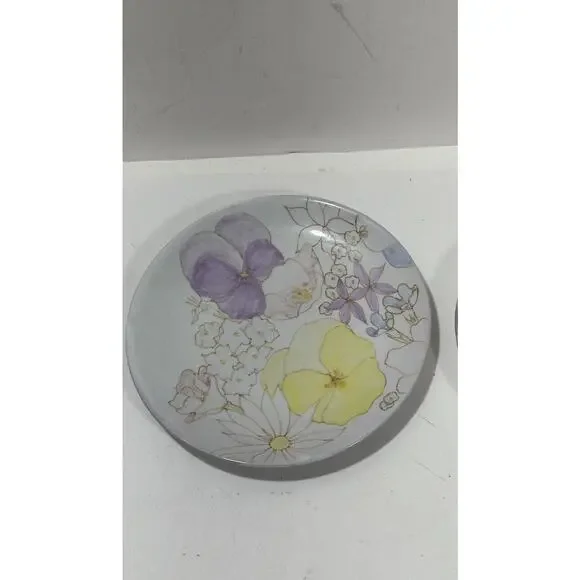 Ernestine Salerno Signed‎ Desert Plate Plate 7.8” Purple Pansies #167