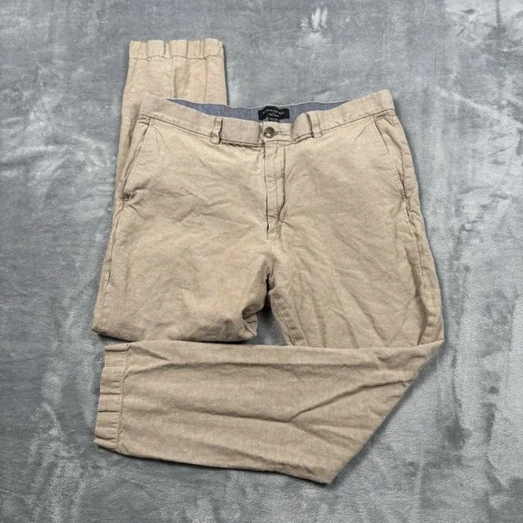 Banana Republic Linen Cotton Aiden Chino Pants Men's 34x27 Khaki Slim