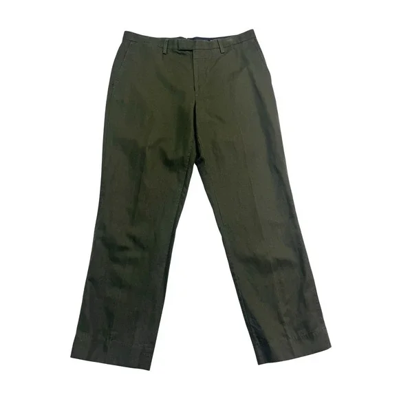 Banana Republic 33x29 Olive Green Linen Cotton Chino Pants Trousers Flat Front