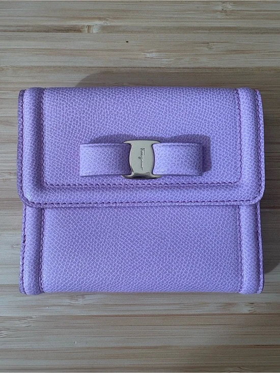Salvatore Ferragamo Lavender Leather Vara Bow French Wallet