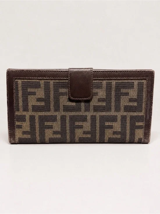 Fendi Brown Zucca Canvas & Leather Long Wallet | Vintage | Made in Italy