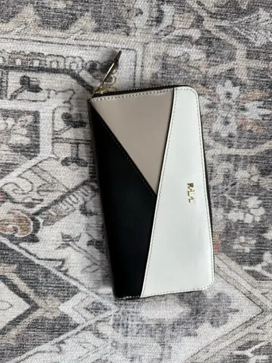 Ralph Lauren RLL Colorblock Leather Continental Wallet Clutch Black White Rare