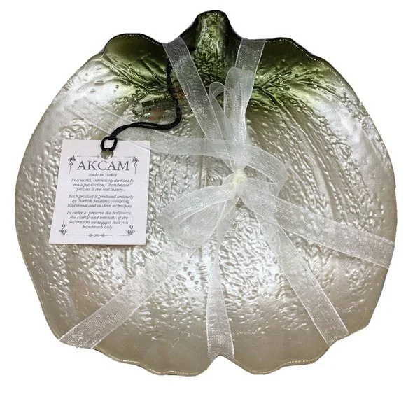 x4 Akcam Turkish Glass White Pumpkin Appetizer Plate Set 6.5