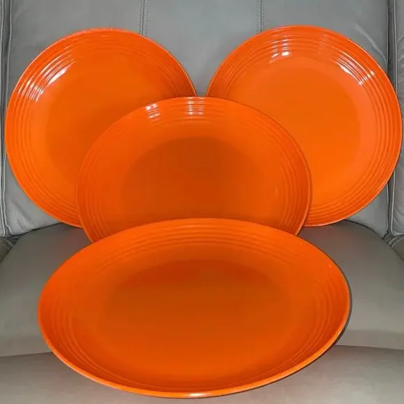 Set of 4 Melange Neon Tangerine 11” Coupe Ribbed Melamine Plates Y2K Style Retro