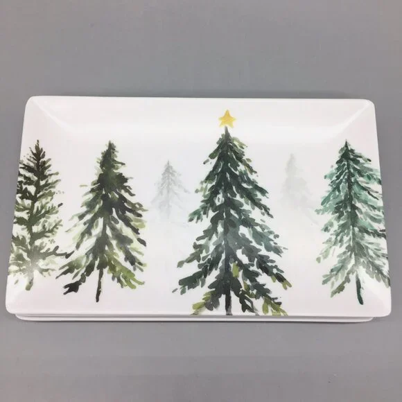 NEW x4 Aspen Home Winter Forest Melamine Appetizer Plate Set Christmas Tree Star