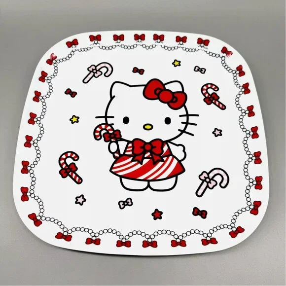 x4 Sanrio Hello Kitty Christmas Melamine Dinner Plate Set Candy Canes Peppermint