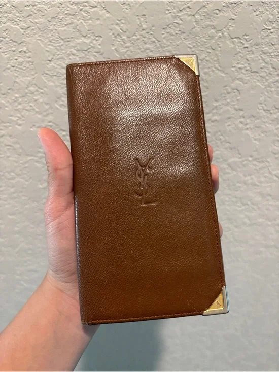 YSL Saint Laurent Brown Leather Long Card Holder Wallet