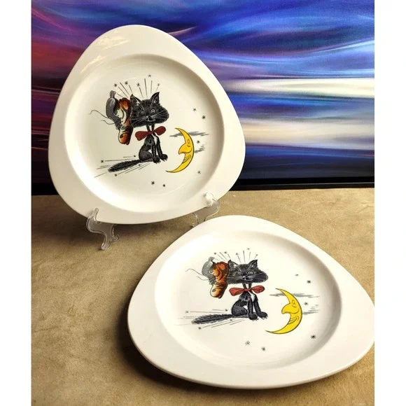 Vintage SPODE Copeland Barbecue Tricorn Plate, Lot of 2, Unusual and Adorable!