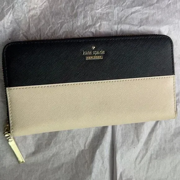 Kate Spade Cameron Street Lacey Color Block Saffiano Leather Wallet Black Cream