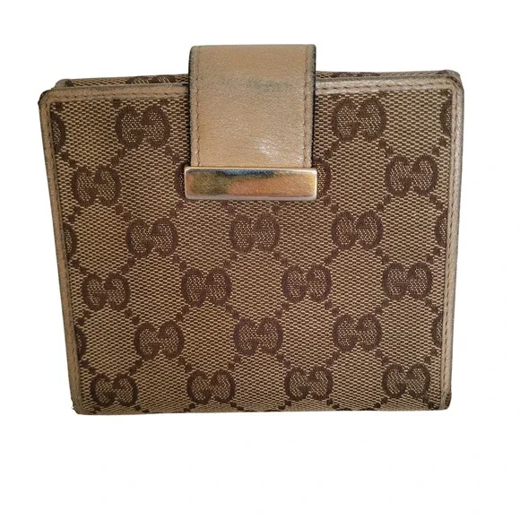 Gucci GG Supreme Canvas Bifold Wallet Tan Leather Monogram 212090-0959