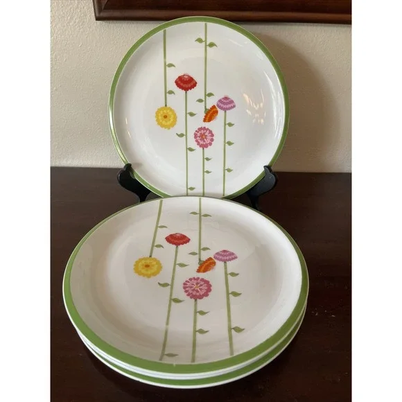Vintage Midcentury Mod MCM Denby Contrariwise‎ 70s Floral Dinner Plates Set of 4