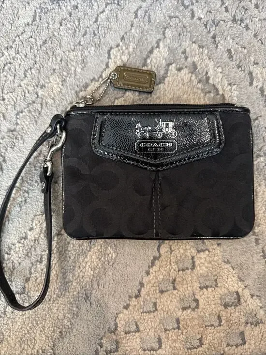 Coach Black Signature Madison Art Op Wristlet Clutch Purse Monogram Y2K Vintage
