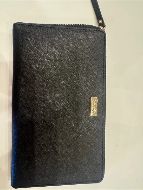 kate spade Black Zip Wristlet Wallet with Gold Accent