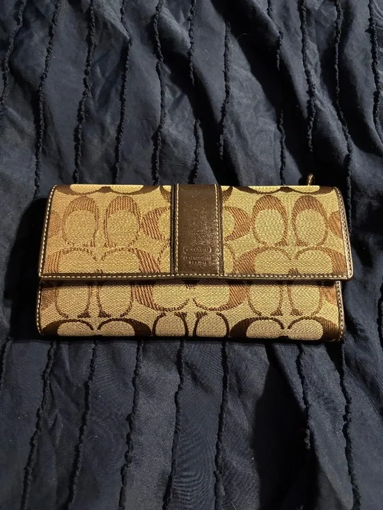 Coach Brown Logo Tri-Fold Checkbook Wallet