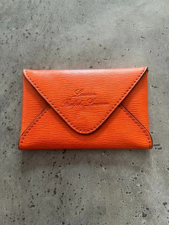 Ralph Lauren Orange Textured Leather Envelope Wallet/Card Case
