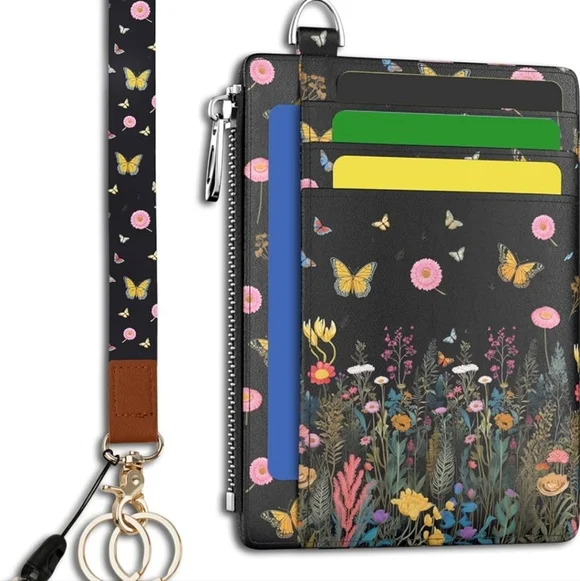 Floral Butterfly Card Holder with Lanyard