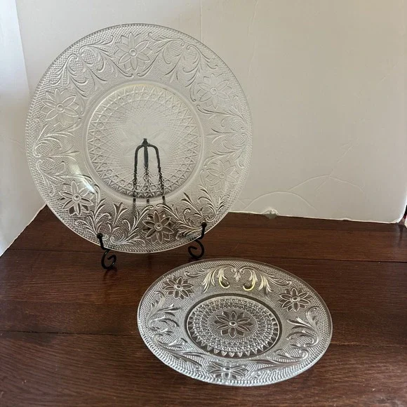 Vintage Indiana Clear Glass Set Of 2 -7.25