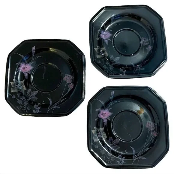 Mikasa Color Trend DR 701 Ebony Meadow Japan 3pc Saucers