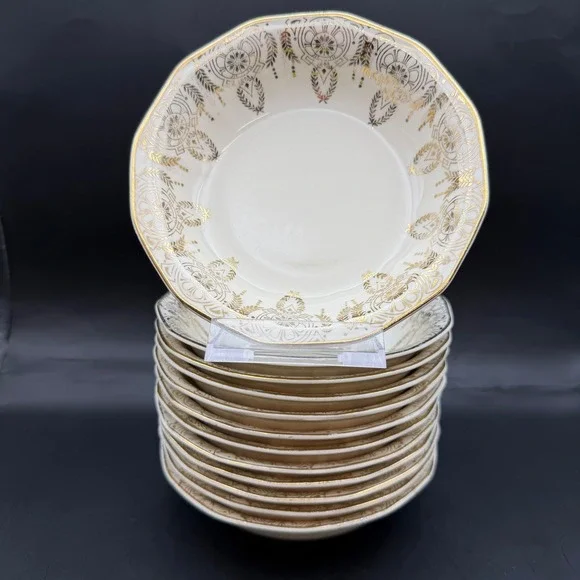 Vtg 1940s Windsor China 22K Gold USA Made Sm Fruit Dessert Bowls Set of 12 5